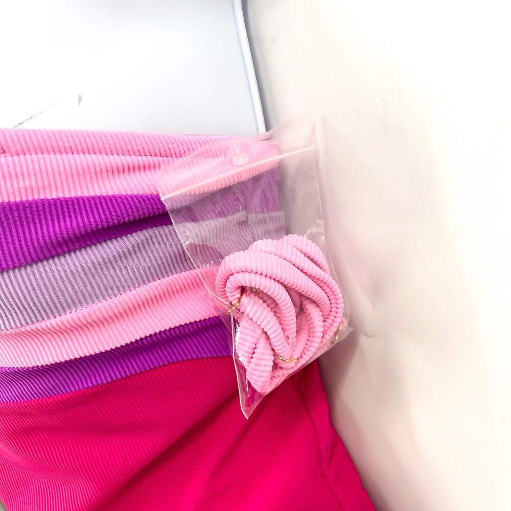 BEACH RIOT Jessa Bandeau One Piece Swimsuit Small Pink Raspberry Colorblock NWT - Picture 8 of 12